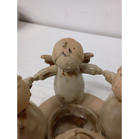 Vintage Art Pottery Ceramic Beige Angel Circle of Friends Candle Holder Figural - Picture 5 of 10